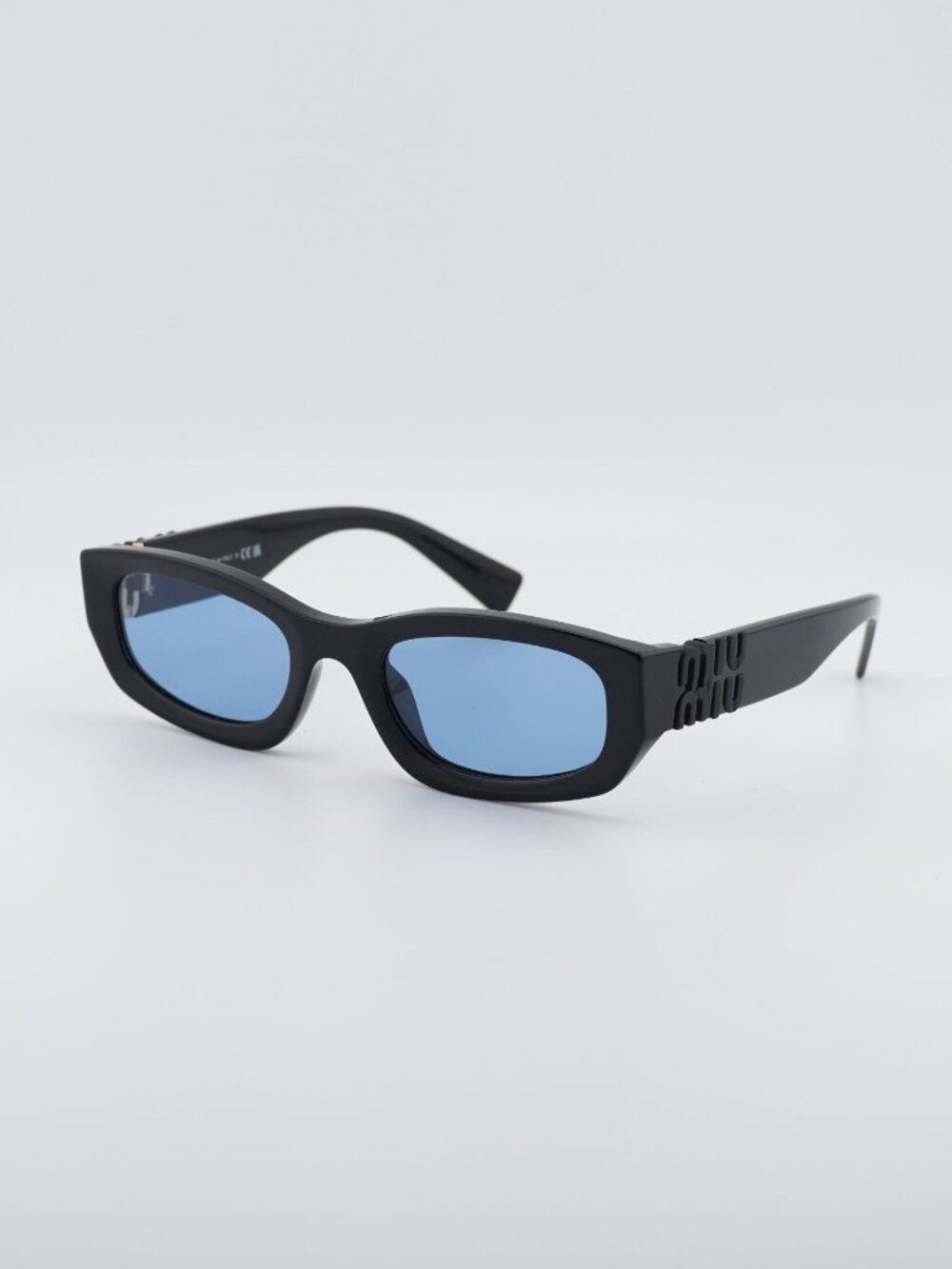 Miu Miu MU B04S 16K30U Sunglasses Black Rectangle Frame, Blue Lenses
